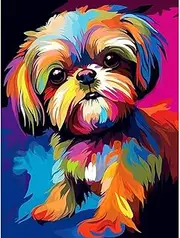 Colorful Teddy DIY Canvas Oil Paint by Number for Adults Beginner-Painting by Numbers for Adults Without Frame,Animal-Puppy Paint by Numbers for Adults,Paint by numbers kits for Home Decor 12x16inch