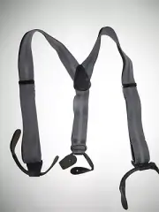 Men's Suspenders, Y Style Hi Lite Grey Stripes, Button On with Leather Ears, USA