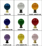 Lamp Finial-LARGE GLASS ORB in 10 Colors-Brass Base, 3 Finishes AB,CH or PB