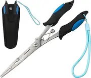 SupsShop Fishing Long Nose Pliers Stainless Steel Fish Hook Remover Split Ring Pliers Fishing Line Cutter Tools 3 Size Lanyard Fishing Gear with Lanyard for Freshwater Saltwater