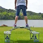 (Brushed Silver)Portable Folding Picnic Table With 4 Seats Aluminum Alloy F SD
