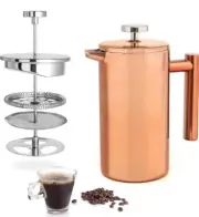 27oz FRENCH PRESS COPPER POT DOUBLE WALL STAINLESS ESPRESSO COFFEE MAKER HOT TEA