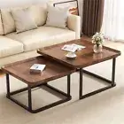 2X Square Coffee Nesting Table Chic Wooden Center Tables with Thicken Metal Legs