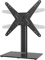 Universal Swivel TV Stand/ Base Table Top TV Stand for 21 to 47 inch TVs with 90 Degree Swivel 4 Level Height Adjustable Heavy Duty Tempered Glass Base Holds up to 99lbs HT02B-002