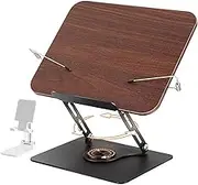 Book Stand for Reading with 360° Rotating Base, Adjustable Book Holder Cookbook Stand for Desk with Book Light, Foldable Desktop Stand for Textbook Sheet Music, Laptop（and a Phone Holder）