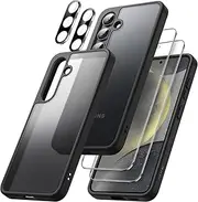 [JETech] 5 in 1 Matte Case for Samsung Galaxy S24+ / S24 Plus 5G with 2-Pack Screen Protector and Camera Lens Protector, Translucent Back Protective Phone Cover, Tempered Glass Film (Black)