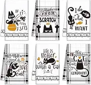 Redbaker 6 Pcs Black Cat Theme Kitchen Towels Funny Dish Towel Kitchen Hand Towels Decorative Tea Towels with Hanging Loop for Bathroom Home Housewarming Gift (Black, White,Cat)