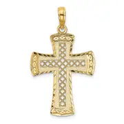 14k Yellow Gold D/C W/Satin Edge Lattice Cross Charm