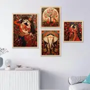 Set of 4 Framed Wall Painting for Home Madhubani Art Decor