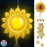 JYPS Solar Wind Chimes with Sunflower LED Lights, 42-Inch Large Waterproof Ou