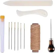 11 Pieces Bookbinding Kit Starter Tools Set Bone Folder Paper Creaser, Waxed Thread, Awl, Large-Eye Needles for DIY Bookbinding Crafts and Sewing Supplies