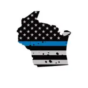 Distressed Thin Blue Line Wisconsin State Shaped Subdued US Flag Sticker