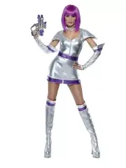 Smiffys Fever Space Cadet Costume, Silver Metallic with Dress, Belt, Arm Cuffs a