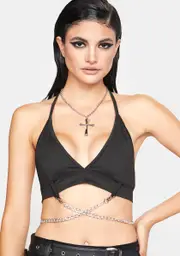 [ZEMETA] Think Ahead Chain Halter Bra Top