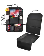 Backseat Car Organizer Kick Mat + Car Seat Protector, Seat Back Organizer wit...