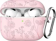 Flower Engraved Case Compatible with AirPods Pro 2 Case Cover & Airpod Pro Case Cover, Cute Soft Silicone Full Protection, for Apple AirPods Pro 2nd 1st Generation Case Front LED Visible, Pink