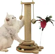 Cat Scratching Post - 4 in 1 Cat Scratcher Post | Multi-Functional Interactive Activity Center with Ball and Track Toy for Indoor Play