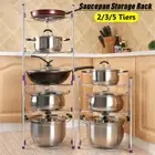 2/3/5 Tiers Saucepan Frying Pan Pot Storage Rack Shelf Stand Kitchen Organizer