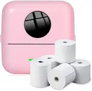 NK Portable Photo Printer with 5 Thermal Paper Rolls - Mini Wireless Mobile Thermal Printer, USB Cable, Compatible with iOS and Android, Pi nk