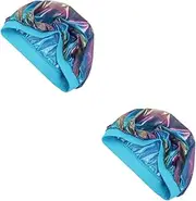 FOYTOKI 2pcs Wide Brim Shower Cap Shower Hair Caps Spa Sleeping Head Cover Women Bathing Shower Hat Waterproof Shower Caps All Season Shower Cap Braids Shower Cap Bathroom Cap Satin Blue