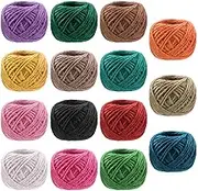 Tanstic 15Pcs Colorful Jute Twine Kit, 15 Colors 2mm Natural Jute String, Twine Rope Twine String for Artworks, Gift Wrapping, Christmas Tree Decoration (82 Feet Per Roll)