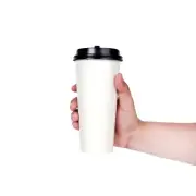 400 Ct. Eco Friendly White Poly Paper Hot Coffee Cups w/ Black Dome Lids 20 oz.