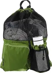 uxcell Swim Bag Mesh Drawstring Backpack, with Wet Pocket Swimming Pool Sports Backpack Beach Mesh Backpack for Swimming Gym and Workout Gear, Green