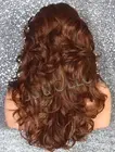 Human hair blend full Wig Heat OK Wavy Long Auburn mix Bang Layered 30/27 WBPO