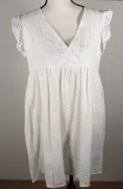 Miss Sparkling Dress Women MEDIUM White Eyelet PEASANT Beach Boho V-Neck