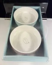 Pet Shop Fringe Studio Pink puppy Faces & 1 Blue Paw Prints Food Water Dog Bowls