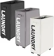 9SHOME 3PACK Laundry Basket with Wheels, Collapsible Slim Rolling Laundry Cloth Hamper Sorter Basket Bin, Waterproof Narrow Corner Foldable Dirty Clothes Storage Bins (Dark gray + Beige + Black), 78L