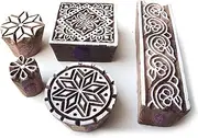 Decorative Round and Square Designs Wood Blocks for Printing (Set of 5)