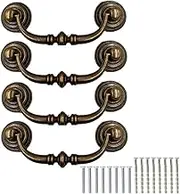 4 PCS Vintage Drawer Pull Handles Antique Swing Pulls Ring with Screws Kit Universal 12.5CM Cabinet Door Knobs for Bedroom Bathroom Kitchen Cupboard Wardrobe [Brass]