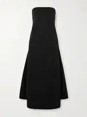 [STAUD] STAUD - Kennedy Strapless Cotton-blend Grosgrain Midi Dress - Black - US4 US 4 Black