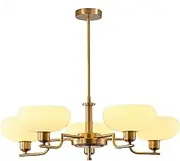 BOKT Gold Vintage Chandelier 5-Head Industrial Sputnik Pendant Light Modern Chandelier with Opal White Glass Brushed Brass Ceiling Pendant Light for Dining Room Kitchen Island Bedroom