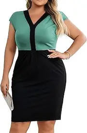 [Hanna Nikole] Women's Large Sizes Elegant Sheath Dresses Festive Cocktail Pencil Dress Knee-Length Business Dresses Bean Green 46, Bean Green, 16 Plus