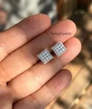 Men's 10K Gold VS2 Cut Micro Pave Lab Diamond Screw Back Stud Earrings