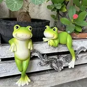 Simulated Frog Hanging Decor, Funny Drinking Frog Statue Flower Resin Pot Climbing Sculpture Outdoor Statues Ornaments, Simulated Basin Hangin for Flower Potfence, Yard Art Patio Lawn House(2PCS:G)