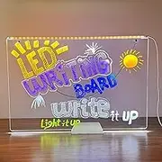 LED Note Board with Colors 40 x 30CM, Acrylic Dry Erase Board with Light, Hangable and Standable Led Drawing Writing Board Illuminated Acrylic Message Notepad with Stand 7 Pens for Home Business