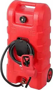 15 Gallon Portable Fuel Caddy with LE Siphon Pump & 10ft Delivery Hose – Diesel & Gasoline Fuel Tank On Wheels for Cars, Lawn Mowers, ATVs & Boats - Red