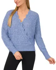CeCe Pointelle Knit Faux Wrap Sweater