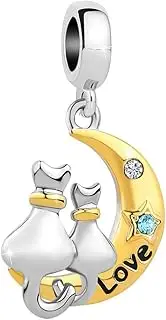 [Chili Jewelry] Cute Cat Sitting on The Moon Charm Compatible with Pandora Bracelets
