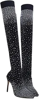 [TINEASUR] Long Boot for Women over The Heel Boots Rhinestone Comfortable Stretch Fashion Style