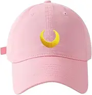 [AACKS] Women Men Cap L-UNA M-oon Hat Animie Moon Cap Moon Accessories Moon Baseball Cap Pink, Pink Yellow Moon, Medium