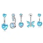 Blue Crystal Belly Button Ring Women Sexy Heart Butterfly Dangled Belly Piercing
