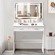 Umeiga Makeup Table Set with Mirror & LED Lights, Dressing Table with 3 Shelves & 2 Drawers, Brightness Adjustable Vanity Set Small Vanity for Teen Girls