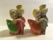 Pair Victorian Southern Man Woman Figurine Planter Vases Decorative Top Hat x2