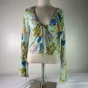 Free People Paradise Floral Print Tie Button Front Top Women's Size XS Mint NWT