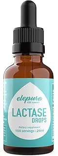 100 Servings- Lactase Drops - Elepure - Lactose Intolerance Enzyme - 20 Milliliters