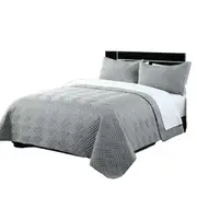 Embossed Comforter Set Bedspread 2 Pillowcases Queen King Size Coverlet Silver